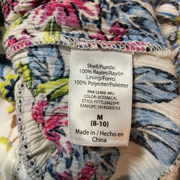 Time and Tru Blue Pink Botanical Long Sleeve Shirt Top - Picture 5 of 5